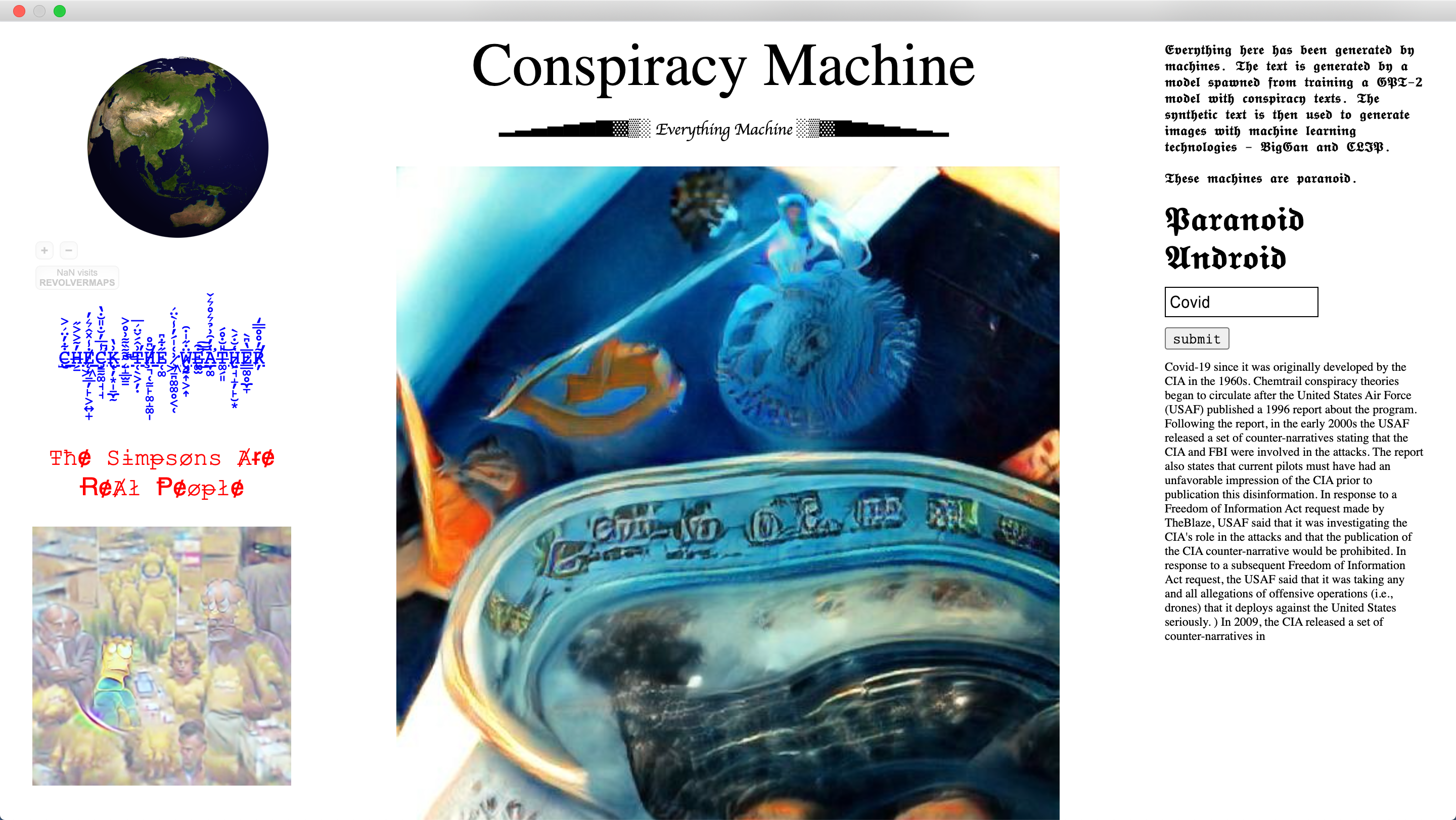 Conspiracy Machine Website page